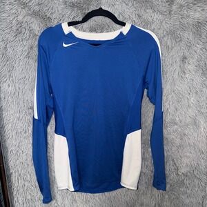 Nike Long Sleeve Athletic Top Blue White Activewear Running Shirt